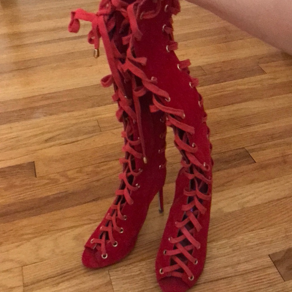 LACE UP RED HEELED BOOTS